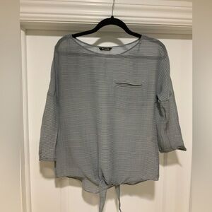 Massimo Dutti Gray blue mulberry silk Striped transparent cover up Blouse